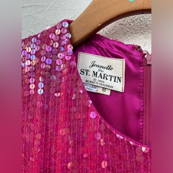Vintage 80βs SEQUINS Hot Pink Cocktail Dress/ 80βs PINK Sheath Dress Size 6 - Picture 7 of 13